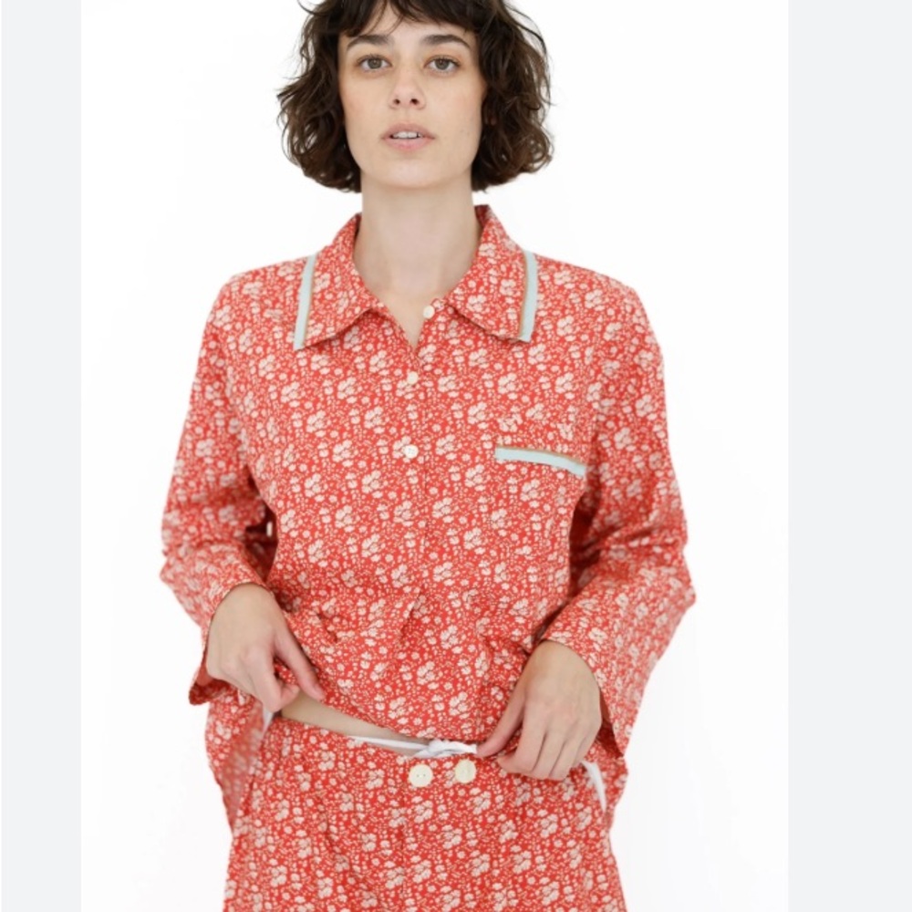 Dòmi Sleepwear Pull Over PJ Shirt, Rory Red Floral Print Size Large